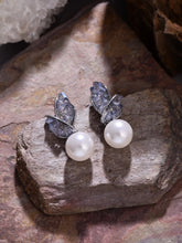 Grey Crystal Leaf Pearl Drop Earring